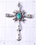 Vintage Silver & Turquoise Navajo Handmade Cross Pendant 6A21Z