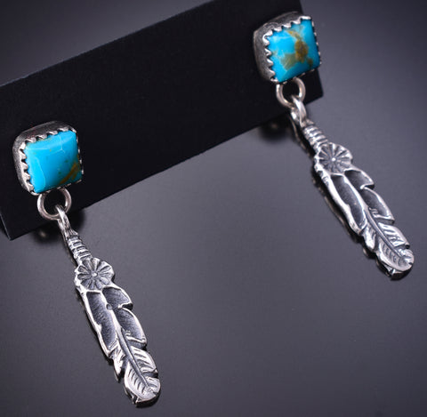 Silver & Turquoise Navajo Eagle Feather Earrings by Letricia Largo 6D09D