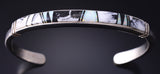 Silver & White Buffalo Turquoise Navajo Inlay Bracelet by Rick Tolino 5K22G