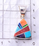 Reversible Silver Multistone Navajo Inlay Triangle Pendant by TSF 3L08K