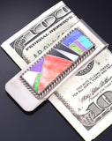 Silver & Turquoise Multistone Navajo Inlay Money Clip by Arnold Yazzie 5L25E