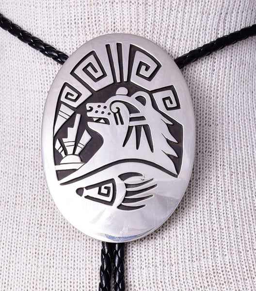 Sterling Silver Navajo Bear Design Bolo Tie by Sonny Gene 5L23V