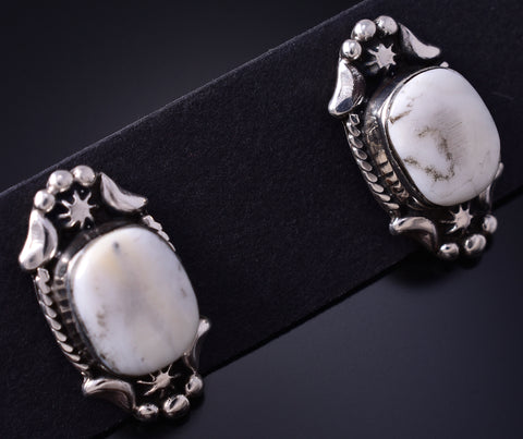 Silver & White Buffalo Turquoise Navajo Post Earrings by James Manygoats 5G28O