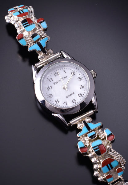 Silver & Turquoise Multistone Zuni Inlay Dancer Watch by Serena Johnson 5B19J