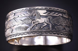 Silver Navajo Free Horse Storytelling Bangle Bracelet by June Defauito 5J29E