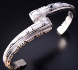 Silver & White Buffalo Turquoise Navajo Inlay Connection Bracelet 5F04D