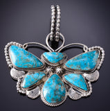 Silver & Turquoise Navajo Handmade Butterfly Pendant by Phyllis A. Smith 6D27B