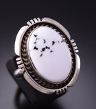 Size 9 Adjustable Silver & White Buffalo Turquoie Navajo Round Ring by Alfred Martinez 3F22K