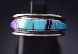 Size 6-1/4 Silver & Turquoise Multistone Navajo Inlay Ring - Orlinda James 5L07E