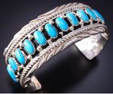 Silver & Kingman Turquoise Navajo Handmade Bracelet by Brian Jones 6F17M