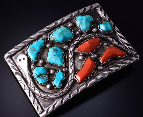 SOLD SOLD Vintage Silver & Turquoise Zuni Snake Life Buckle by Marvelyne Cheama 5D09A