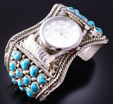 Silver & Sleeping Beauty Turquoise Men's Watch Bracelet by Marlene Haley 4A19S