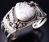 Vintage Silver & White Buffalo Turquoise Navajo Bracelet by Gilbert Adakai 6F09K