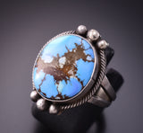 Size 8 Silver & Golden Hills Turquoise Round Navajo Ring by Eli Skeets 3F22M