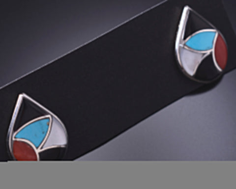 Silver & Turquoise Multistone Zuni Inlay Teardrop Earrings by Delorna Lahi 6D09B