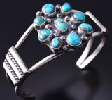 Vintage Silver & Turquoise Navajo Cluster Bracelet signed BJ 6A21F