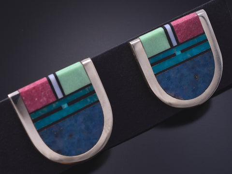 Silver Multistone Navajo Inlay Yei Bi Chei Earrings by Jimmy Harrison 5H02S