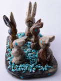 Picasso Marble Zuni Fetish - 5 rabbits with Turquoise by Stafford Chimoni 5L09