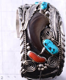 Silver & Turquoise Coral w/ Bear Claw Navajo Bracelet Mike Thomas Jr. 6D22W