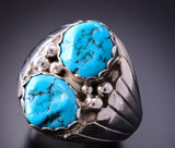 Size 13-1/2 Silver & Kingman Turquoise Navajo Men's Ring by Alvery Smith 4A25V