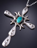 Vintage Silver & Turquoise Navajo Handmade Cross Pendant 6A21Z