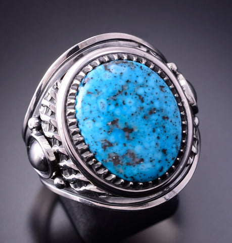 Size 10-3/4 Silver & Turquoise Navajo Handmade Ring by Derrick Gordon 4A04U