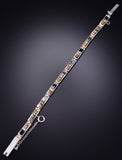 Silver & Tiger Eye Multistone Navajo Inlay Link Bracelet by Bessie Johnson 6H25D