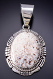 Vintage Silver & White Buffalo Turquoise Navajo Handmade Pendant by R. Hoskie 6D28O