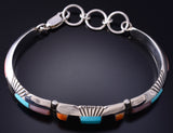 Vintage Silver Multistone Navajo Inlay Curve Link Bracelet Chester Benally 5L13J