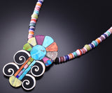 24" Santo Domingo Pueblo (Kewa) Multistone Flower Necklace by Mary Tafoya 6H31T