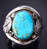 Size 11 Vintage Silver & Turquoise Eagle Feathers Navajo Ring 6A03O