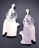 Vintage Silver & Turquoise Multistone Zuni Inlay Quail Family Earrings 3K09H