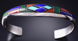Vintage Silver Multistone Inlay Isleta Pueblo Bracelet by Pete Sanchez 6A21P