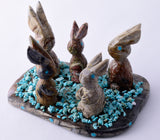 Picasso Marble Zuni Fetish - 5 rabbits with Turquoise by Stafford Chimoni 5L09