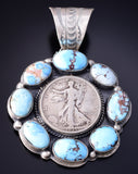 Silver & Golden Hills Turquoise Coin Navajo Pendant by Boyd J. Ashley 5L17K