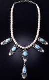 Silver & Golden Hills Turquoise Fresh Pearl Navajo Necklace by Erick Begay 5H03X