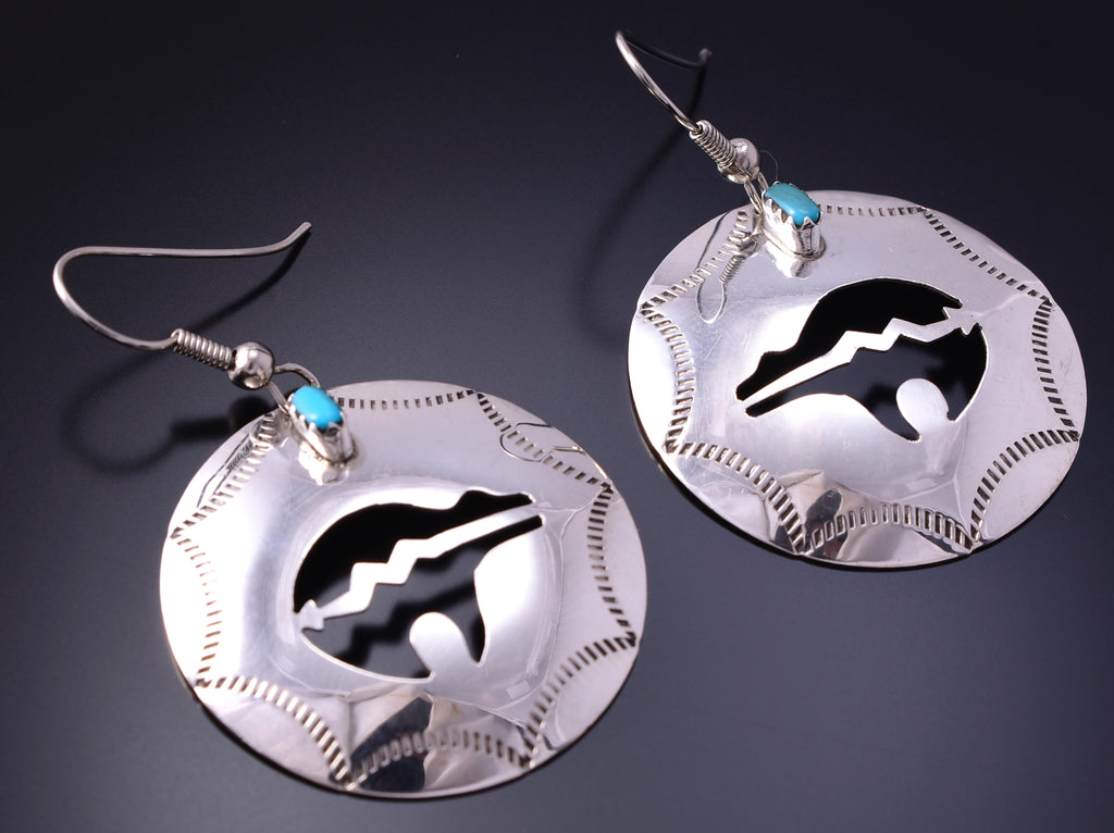 Silver Turquoise Navajo Handmade Heartline Bear Earrings 4K10W N8tiveArts