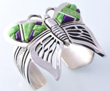 Silver & Carico Lake Turquoise & Sugilite Navajo Inlay Butterfly Bracelet by Erick Begay 3H20S