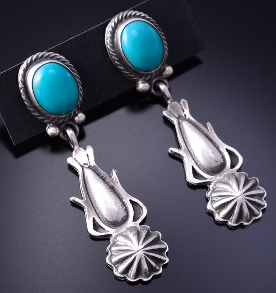 Silver & Turquoise Navajo Squash Bottom Earrings by Verley Betone 3J16F