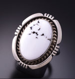Size 9 Adjustable Silver & White Buffalo Turquoie Navajo Round Ring by Alfred Martinez 3F22K