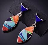 Silver & Turquoise Multistone Navajo Inlay Fish Earrings by TSF 3L10D