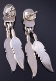 Silver & Turquoise Eagle Feathers Navajo Post Dangle Earrings 5F10W