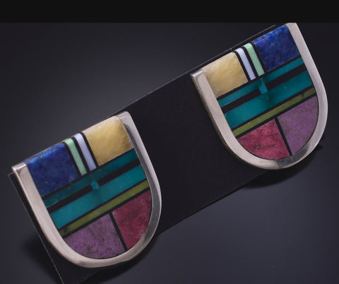 Silver Multistone Navajo Inlay Yei Bi Chei Earrings by Jimmy Harrison 5H02Q