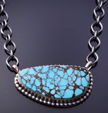 20-1/2" Silver & Royston Turquoise Navajo Handmade Necklace Bessie Skeets 4L09V