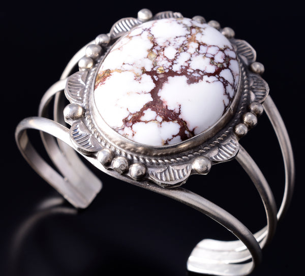 Silver & Wildhorse Stone Navajo Handmade Bracelet by Donovan Nez 5L20Q