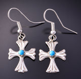 Silver & Turquoise Navajo Handmade Cross Earrings 3B10H