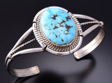 Silver & Kingman Turquoise Navajo Bracelet by Dave Skeets 3F05X