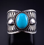 Size 7 Silver & Turquoise Navajo Handmade Ring by Derrick Gordon 5K10X