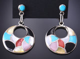 Silver & Turquoise Multistone Zuni Inlay Dangle Earrings by Oreena Leekya 6D07G