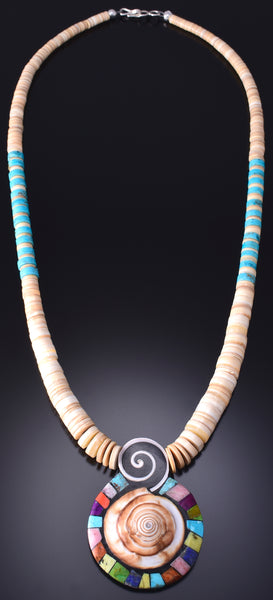 Santo Domingo Pueblo/Kewa Turquoise Multistone Shell Necklace Mary Tafoya 6H06A